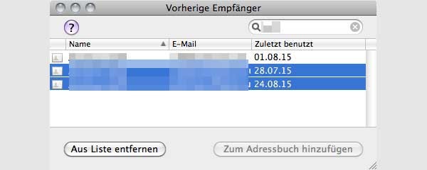 Apple Mail Adressvorschlag entfernen Fenster